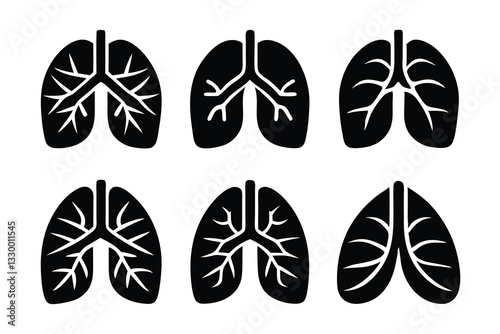 Human Lung Anatomy Silhouettes Set