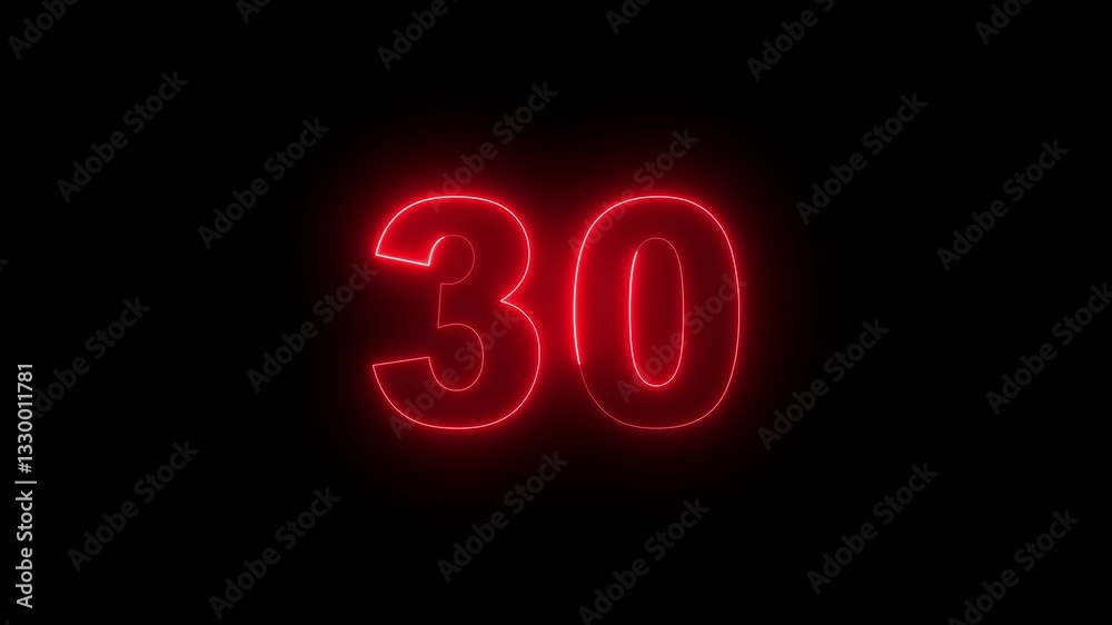 Abstract neon countdown 30 number 4k animation. Neon number 30 with alpha channel, Energy red neon 30 number animation. Abstract neon countdown 30 number 4k animation. Neon number 30 with alpha channel, Energy red neon 30 number animation.