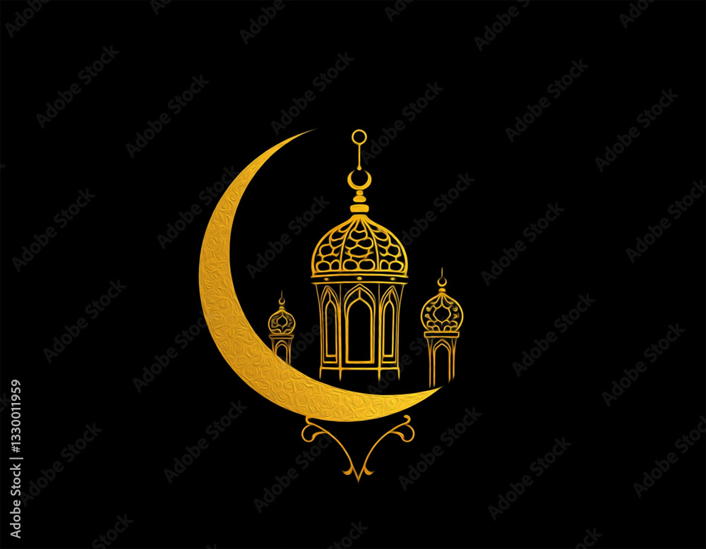Fototapeta premium Printable pattern for wall decorations, covers, wallpapers, greeting cards on the occasion of a Muslim holiday. Ramadan . Oil painting