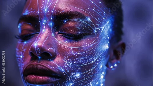 Woman Face Glowing Blue Lines AI Technology Artificial Intelligence Neural Network