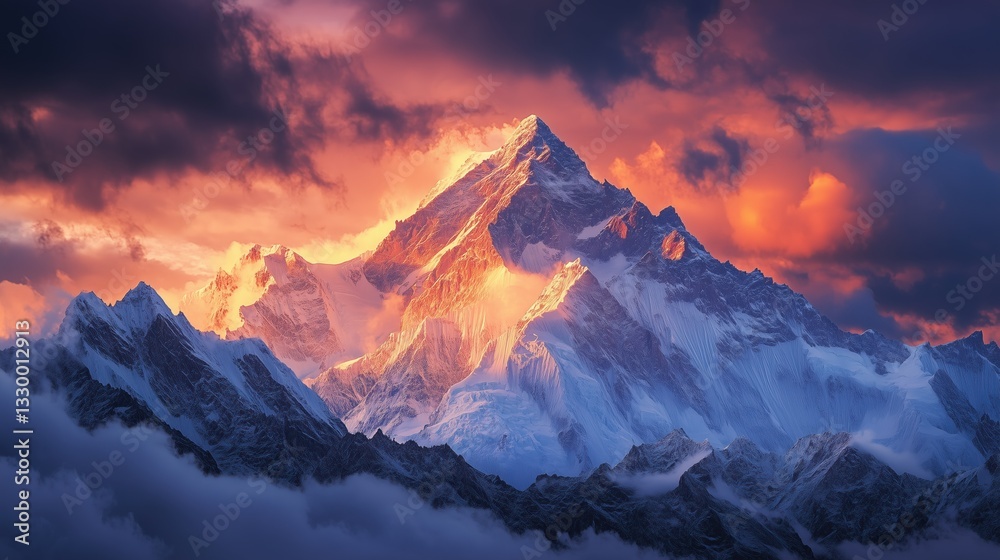 Obraz premium Majestic Sunrise Over Snow-Capped Mountains