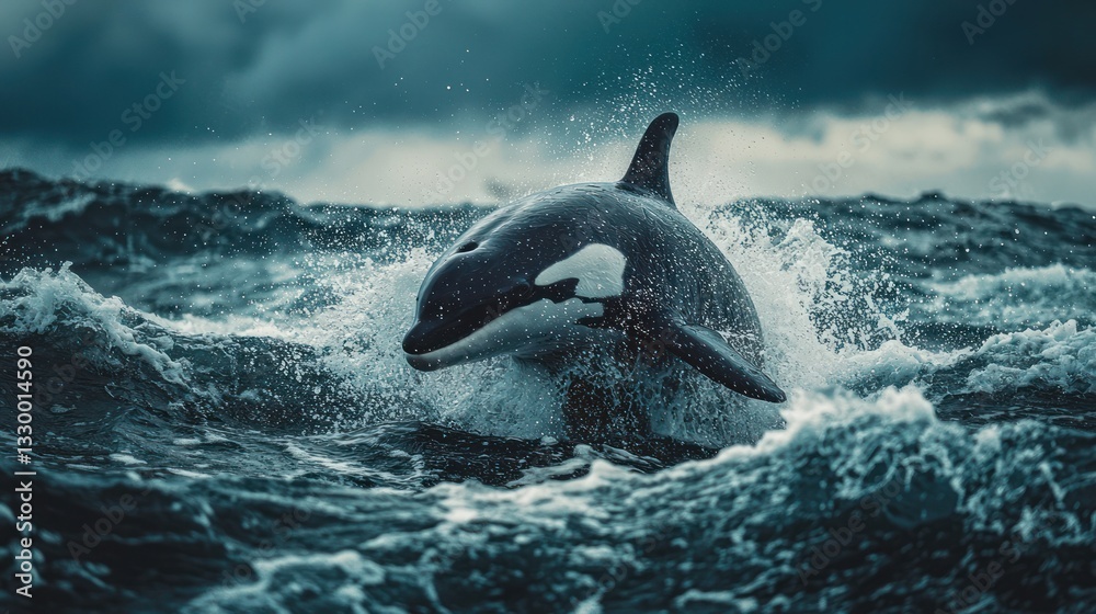 Fototapeta premium Orca leaping in rough seas
