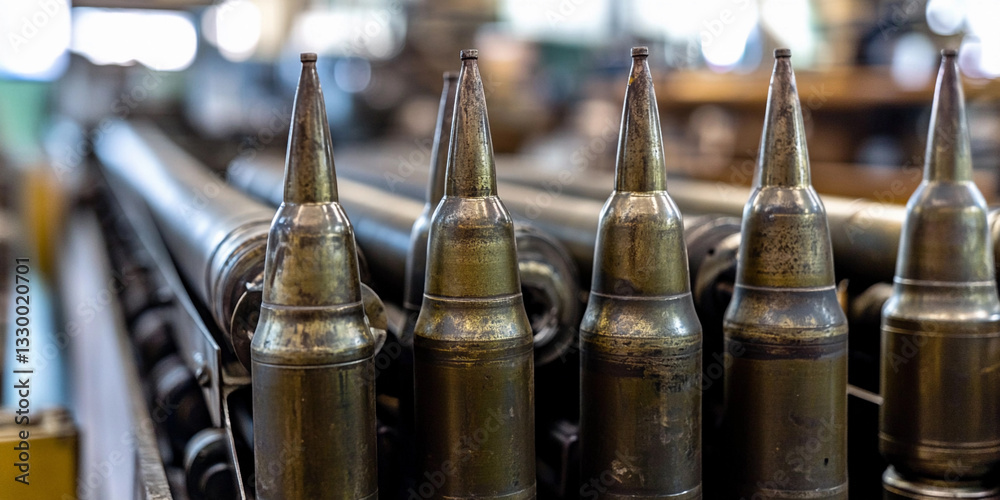 New metal mm artillery in production facility Generative AI New metal mm artillery in production facility Generative AI
