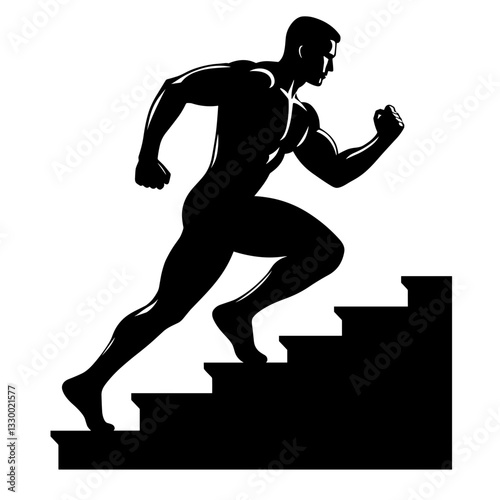 Fitness silhouette of a man running upstairs