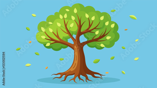 Despite its size the tree seemed to be constantly expanding with new branches and leaves emerging every day.. Vector illustration