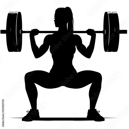 Fitness silhouette of a woman squatting with a barbell