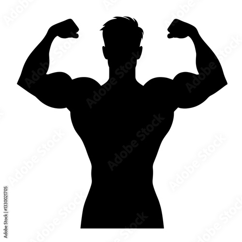 Muscular man flexing biceps silhouette