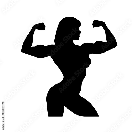 Fit woman flexing muscles silhouette