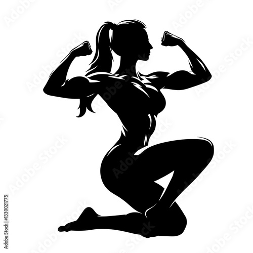 Fit woman posing and flexing silhouette