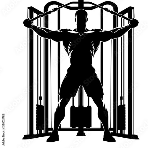 Man training on cable machine silhouette