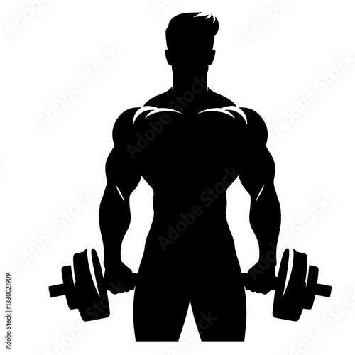 Muscular man lifting dumbbells silhouette
