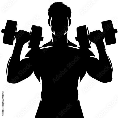 Man lifting dumbbells overhead silhouette