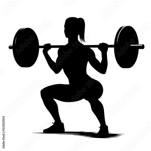 Strong woman squatting with barbell silhouette