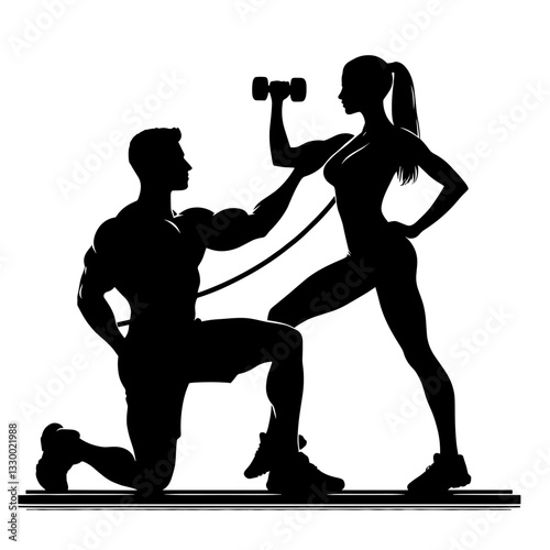 Personal trainer coaching woman in gym silhouette