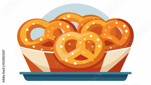 Bitesized pretzel bites served warm and salted perfect for snacking on during a baseball game with friends.. Vector illustration