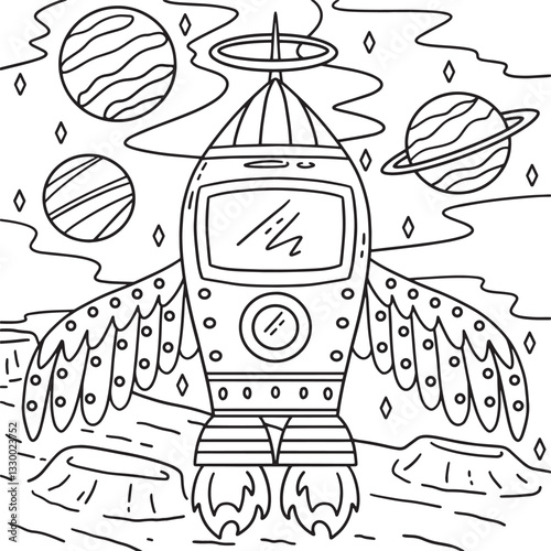 Space Rocket with Wings Coloring Page for Kids 