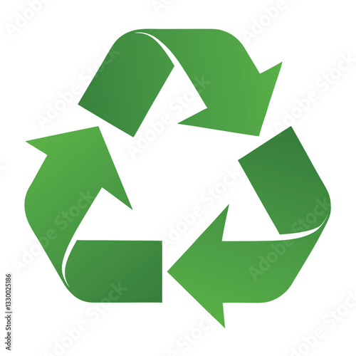 Green recycle symbol on white background with arrows representing recycling and sustainability