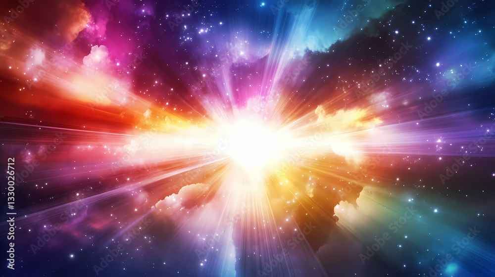 Celestial dreamscape: a vibrant, colorful cosmic cloudscape with radiant light beams. Resonant Beams. Illustration Celestial dreamscape: a vibrant, colorful cosmic cloudscape with radiant light beams. Resonant Beams. Illustration