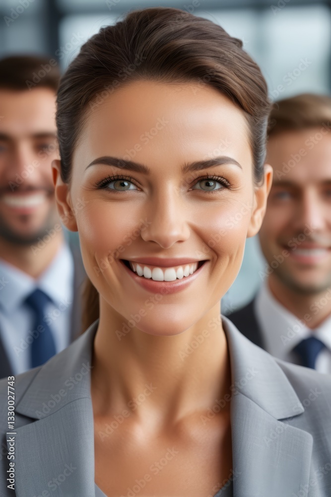 smiling business woman with her team in the background smiling business woman with her team in the background
