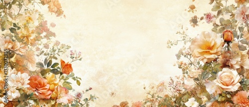柔らかな色合いの花々が彩る背景