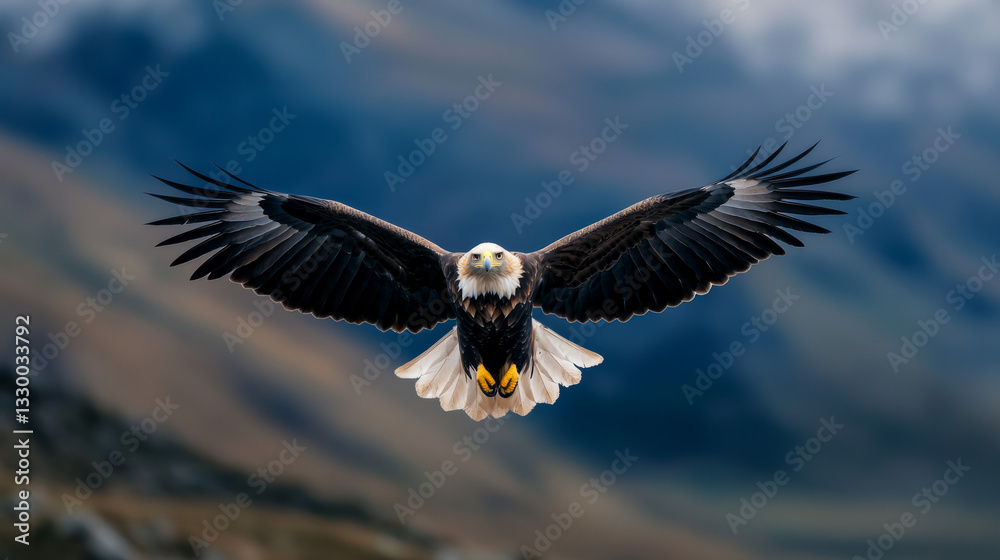 Fototapeta premium Majestic eagle soaring through the mountains with wings fully extended