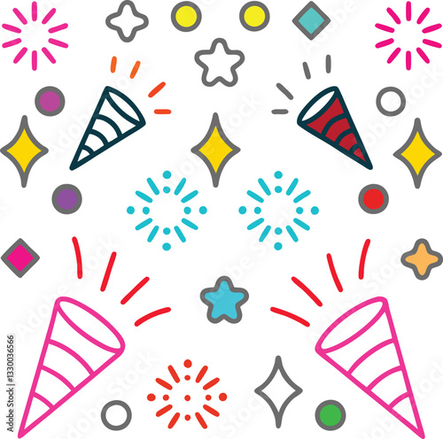 Party popper celebration icon set. vector, icon, design, pattern, arrow, symbol.