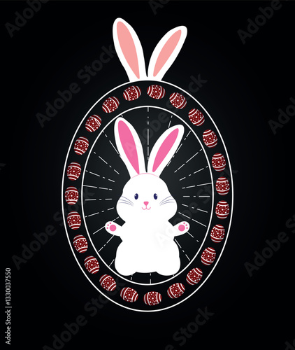 Easter day illustration, egg shape round concept easter eggs pattern vector design with easter bunny, rabbit ear