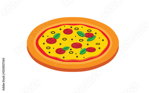 A delicious, circular dish with a golden, crispy crust topped with melted cheese, savory tomato sauce, and a variety of fresh ingredients like pepperoni, mushrooms, and vegetables.