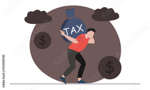 Tax responsibility concept cartoon illustration, Man carrying heavy tax burden