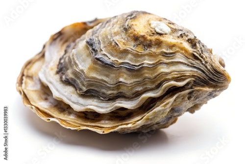Minimalist Closed Oyster Shell on White Background – Natural Texture and Patterns