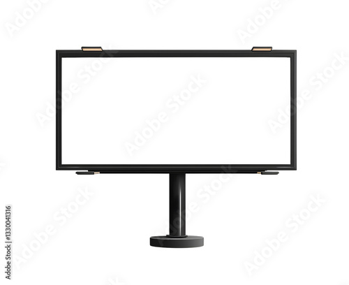 A blank billboard on a pole, isolated on a transparent background in a white vector style with black lines 