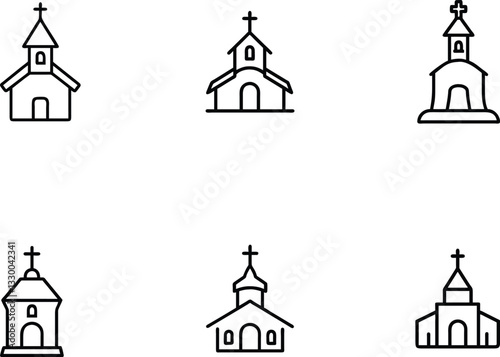 Minimalist Christian Church Outline Icon Set for Religious and Spiritual Designs


