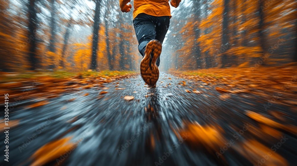 Fototapeta premium Person Running Fast in Rainy Weather 