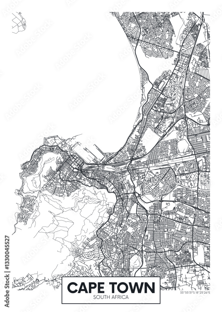 Fototapeta premium City map Cape Town, detailed urban planning travel vector poster design