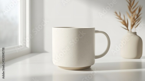 Sunlit White Ceramic Mug on a Bright Day