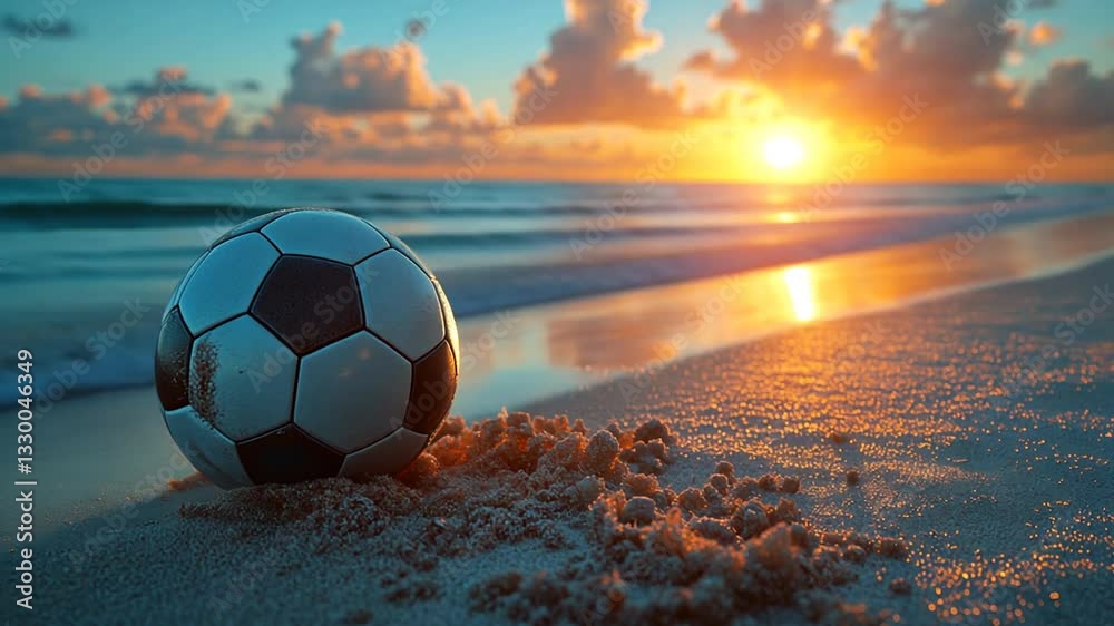 Fußball liegt malerisch am Strand in der Abendsonne