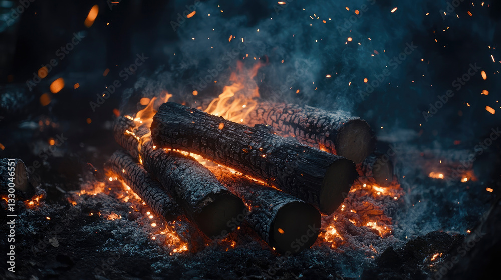 Naklejka premium Vibrant Campfire Flames AI generated