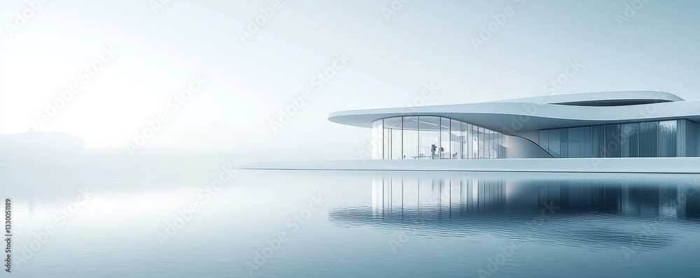 Modern architectural design by a tranquil lake. Modern architectural design by a tranquil lake.