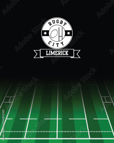 Limerick Concept for Rugby City white Stamp with Green Field Background, abstract illustration image