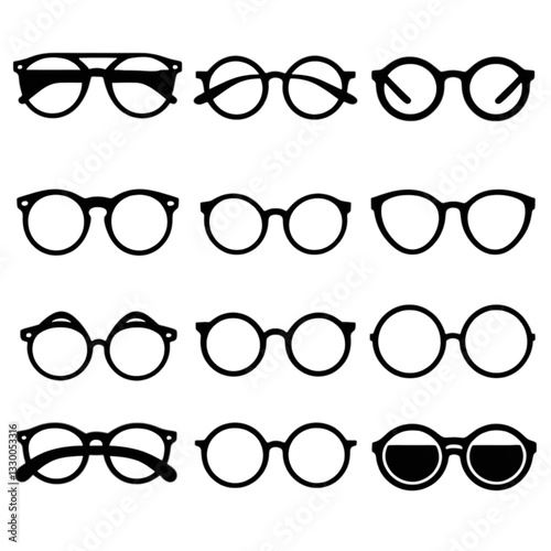 glasses isolated on white background,Collection of Sunglasses with Various Shapes and Designs.
