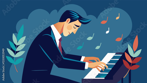 A seasoned pianist delicately plays a haunting melody moving the rest of the band to tears with the bittersweet memories it evokes.. Vector illustration