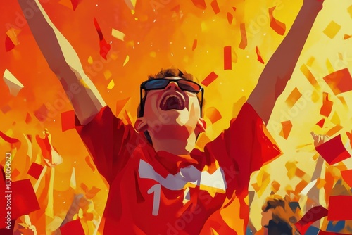 Excited Soccer Fan Cheering for Victory / Die-Hard Football Fan Reacting to Match Win