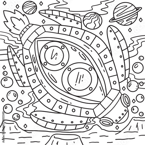 Space Turtle Rocket Coloring Page for Kids