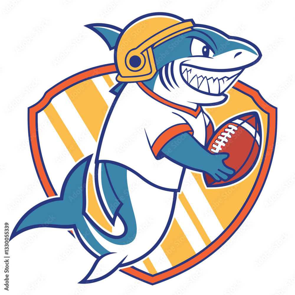 Naklejka premium Cartoon Shark Football Player T-Shirt Design for Sports Fans