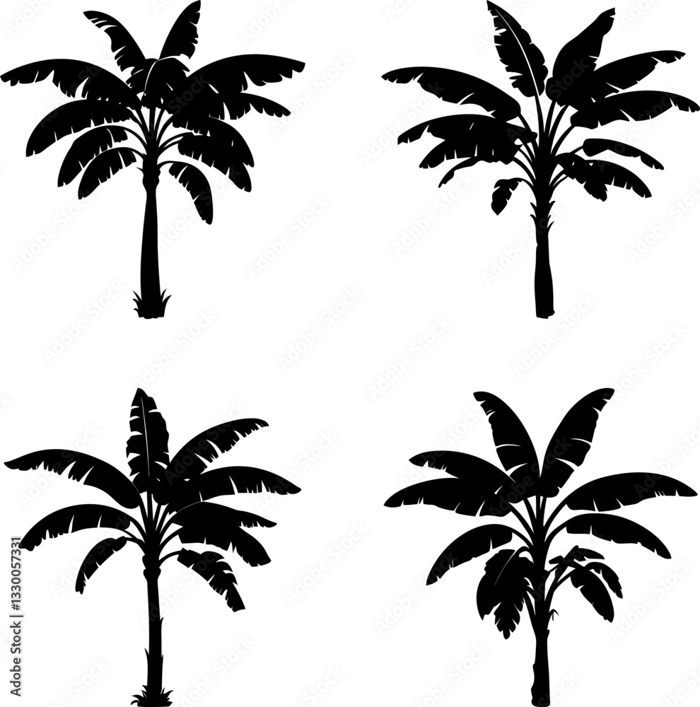 Naklejka premium Palm Tree Silhouettes Set: Tropical, Nature, Plant, Tree Graphics