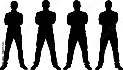 Silhouette Figures with Arms Crossed | Symmetrical Group Pose Vector