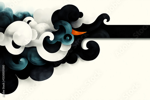 Japanese-Inspired swirling clouds in black and white
