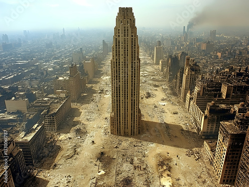 Aerial view of devastated city center
