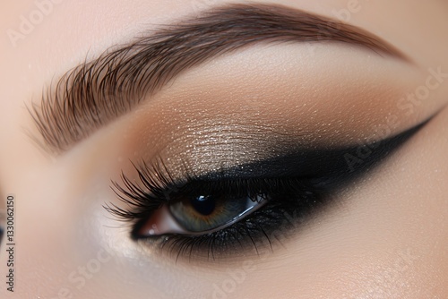 Close-up of woman eye with beautiful black smokey eyes makeup