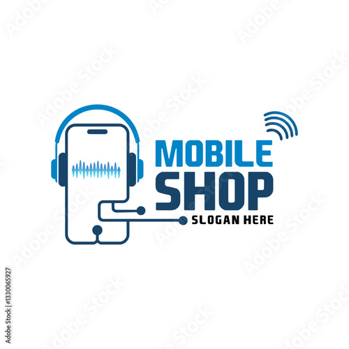 Modern Mobile Shop Logo with Headphones